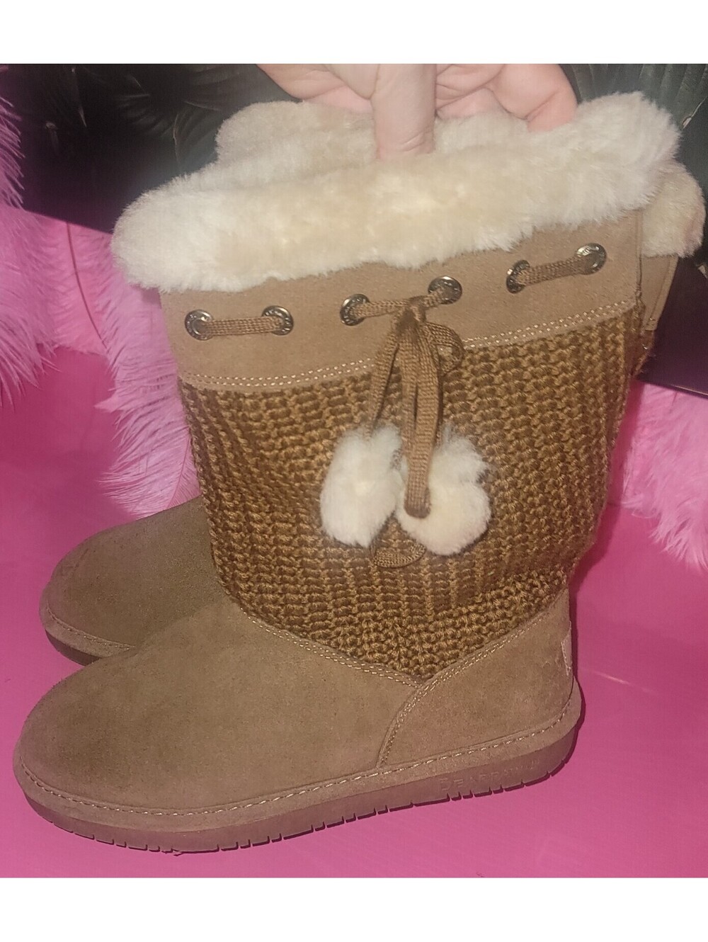 BEARPAW 🐻🐾 RAINA WOOL KNITTED TAN COLD WEATHER BOOTS SIZE 8